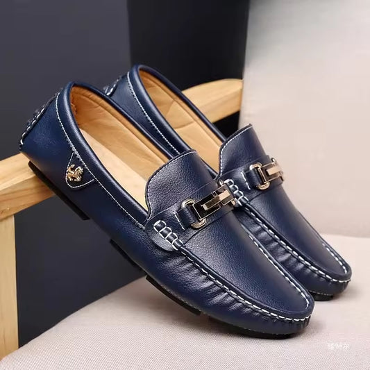 Le Fu Shoes Men's Leather Casual Slippers Spring and Summer Luxury Shoes Fashion Shoes Low Top Men's One Step Shoes